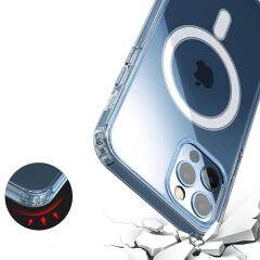iPhone 11 Pro Kılıf Magsafe Şarj Özellikli Şeffaf Sert PC Embos Kapak