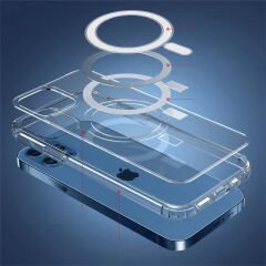iPhone 11 Pro Kılıf Magsafe Şarj Özellikli Şeffaf Sert PC Embos Kapak