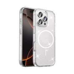 iPhone 16 Pro Max Kılıf Kablosuz Şarj Özellikli Parlayan Simli Saydam Renkli Maris Kapak