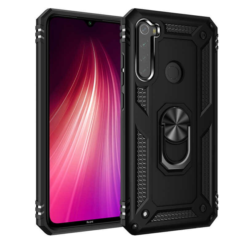 Xiaomi Redmi Note 8 Kılıf Vega Tank Sert Yüzüklü Standlı Zırh Koruma Kapak Siyah
