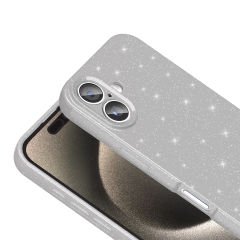 iPhone 16 Plus Kılıf Kamera Korumalı Simli Lüks Koton Kapak