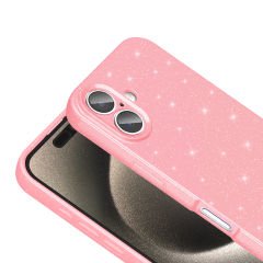 iPhone 16 Plus Kılıf Kamera Korumalı Simli Lüks Koton Kapak