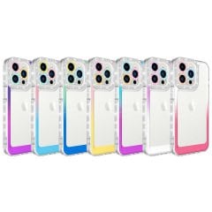 iPhone 13 Pro Max Kılıf Simli ve Renk Geçiş Tasarımlı Lens Korumalı Park Kapak