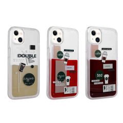iPhone 13 Kılıf Desenli Sıvılı  Drink Silikon Kapak