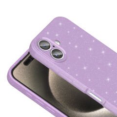 iPhone 16 Kılıf Kamera Korumalı Simli Lüks Koton Kapak