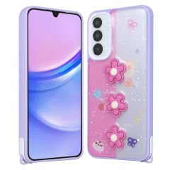 Samsung Galaxy A15 Kılıf Parlayan Simli Kabartma Figürlü Cevze Kapak