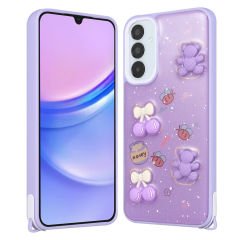 Samsung Galaxy A15 Kılıf Parlayan Simli Kabartma Figürlü Cevze Kapak