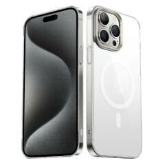 iPhone 15 Pro Kılıf Wireless Şarj Özellikli Şeffaf G-Glass Kapak Kılıf