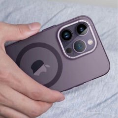 iPhone 14 Pro Kılıf Magsafe Şarj Özellikli Buzlu Sert PC Tuval Kapak