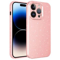 iPhone 14 Pro Kılıf Kamera Korumalı Simli Lüks Koton Kapak