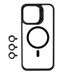 iPhone 15 Pro Kılıf Magsafe Wireless Şarj Özellikli Standlı Magsafe Klon Lensli Kapak Kılıf