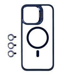 iPhone 15 Pro Kılıf Magsafe Wireless Şarj Özellikli Standlı Magsafe Klon Lensli Kapak Kılıf