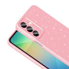 Samsung Galaxy A16 Kılıf Kamera Korumalı Simli Lüks Koton Kapak