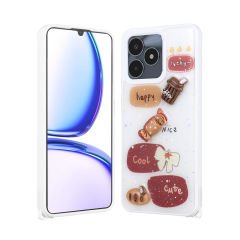 Realme C53 4G Kılıf Parlayan Simli Kabartma Figürlü Cevze Kapak