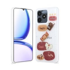 Realme C53 4G Kılıf Parlayan Simli Kabartma Figürlü Cevze Kapak