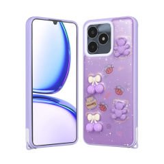 Realme C53 4G Kılıf Parlayan Simli Kabartma Figürlü Cevze Kapak