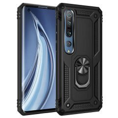 Xiaomi Mi Note 10 Lite Kılıf Vega Tank Sert Yüzüklü Standlı Zırh Koruma Kapak Siyah