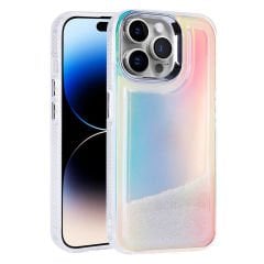 iPhone 14 Pro Kılıf Airbagli Renkli Arka Yüzey Boncuk Tasarımlı Kumul Kapak