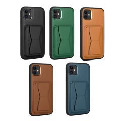 iPhone 12 Kılıf Kartlıklı Standlı ​Pu Deri Memo Kapak