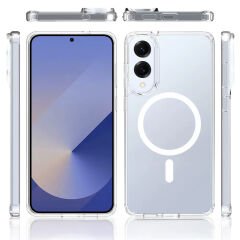 Samsung Galaxy S25 Edge Kılıf Kablosuz Şarj Özellikli Şeffaf Sert PC Embos Kapak