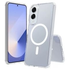 Samsung Galaxy S25 Edge Kılıf Kablosuz Şarj Özellikli Şeffaf Sert PC Embos Kapak