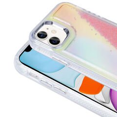 iPhone 12 Kılıf Airbagli Renkli Arka Yüzey Boncuk Tasarımlı Kumul Kapak