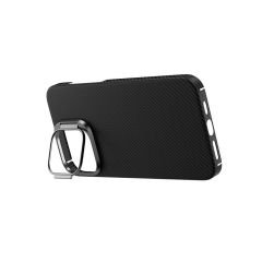 iPhone 15 Pro Max Kılıf Magsafe Şarj Özellikli 600D Kevlar Krek Karbon Standlı Kapak