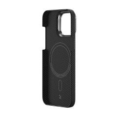 iPhone 15 Pro Max Kılıf Magsafe Şarj Özellikli 600D Kevlar Krek Karbon Standlı Kapak