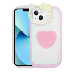 iPhone 13 Kılıf Kedi Figürlü Transparan Pop Soketli  Ritmik Kapak