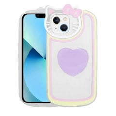 iPhone 13 Kılıf Kedi Figürlü Transparan Pop Soketli  Ritmik Kapak