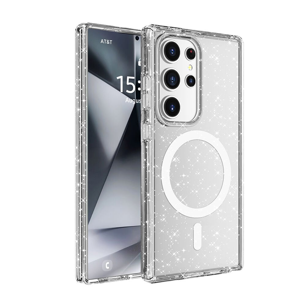Samsung Galaxy S25 Ultra Kılıf Magsafe Şarj Özellikli Parlayan Simli Saydam Renkli Allstar Kapak
