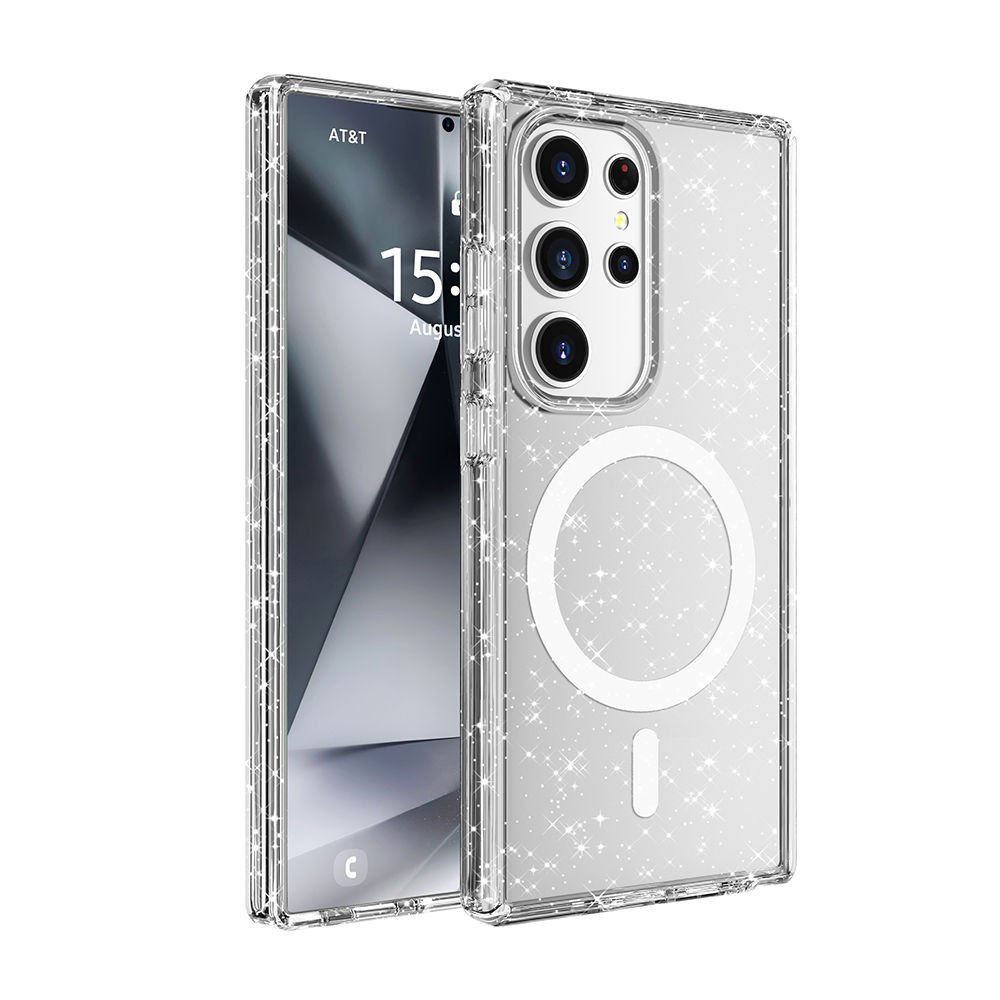 Samsung Galaxy S25 Ultra Kılıf Magsafe Şarj Özellikli Parlayan Simli Saydam Renkli Allstar Kapak