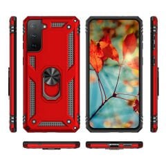 Samsung Galaxy S21 FE Kılıf Vega Tank Sert Yüzüklü Standlı Zırh Koruma Kapak