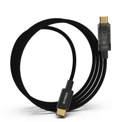 Syrox C141TT 100W Digital Göstergeli Şeffaf Başlık Tasarim Hasir Type-C To Type-C Ultra Hızlı Şarj & Data Kablosu