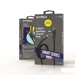 Syrox C141TT 100W Digital Göstergeli Şeffaf Başlık Tasarim Hasir Type-C To Type-C Ultra Hızlı Şarj & Data Kablosu