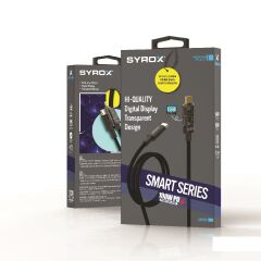 Syrox C141TT 100W Digital Göstergeli Şeffaf Başlık Tasarim Hasir Type-C To Type-C Ultra Hızlı Şarj & Data Kablosu