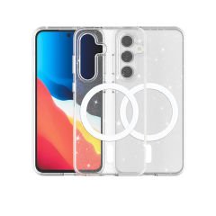 Samsung Galaxy S24 FE Kılıf Magsafe Şarj Özellikli Parlayan Simli Saydam Renkli Allstar Kapak