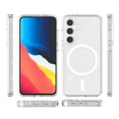 Samsung Galaxy S24 FE Kılıf Magsafe Şarj Özellikli Parlayan Simli Saydam Renkli Allstar Kapak