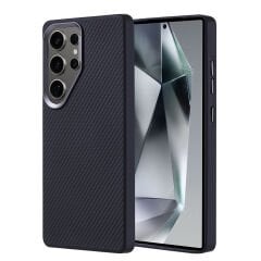 Samsung Galaxy S25 Ultra Kılıf Magsafe Şarj Özellikli Karbon Fiber Görünümlü Troy Kapak