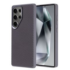 Samsung Galaxy S25 Ultra Kılıf Magsafe Şarj Özellikli Karbon Fiber Görünümlü Troy Kapak