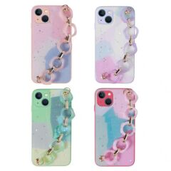 iPhone 13 Kılıf Simli Desenli El Askılı Tutacaklı Elsa Silikon Kapak