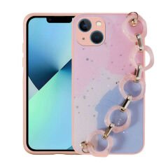 iPhone 13 Kılıf Simli Desenli El Askılı Tutacaklı Elsa Silikon Kapak