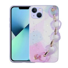 iPhone 13 Kılıf Simli Desenli El Askılı Tutacaklı Elsa Silikon Kapak