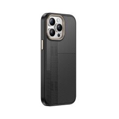 iPhone 15 Pro Kılıf Kablosuz Şarj Özellikli Karbon Fiber Görünümlü Antina Kapak