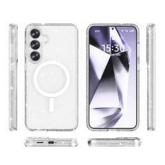 Samsung Galaxy S25 Plus Kılıf Magsafe Şarj Özellikli Parlayan Simli Saydam Renkli Allstar Kapak