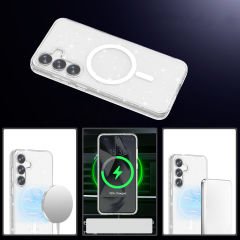 Samsung Galaxy S25 Plus Kılıf Magsafe Şarj Özellikli Parlayan Simli Saydam Renkli Allstar Kapak