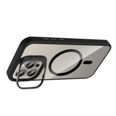 iPhone 15 Pro Kılıf Standlı ve Kamera Lens Hediyeli Kablosuz Şarj Özellikli Etro Kapak