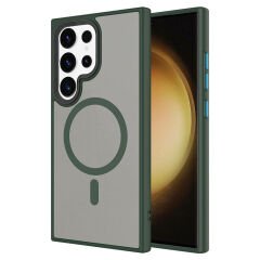 Samsung Galaxy S24 Ultra Kılıf Sert PC Arka Yüzey Wireless Şarj Özellikli Flet Magsafe Kapak