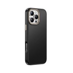 iPhone 16 Pro Max Kılıf Kablosuz Şarj Özellikli Karbon Fiber Görünümlü Antina Kapak