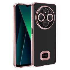 Xiaomi Redmi 14C 4G Logo Gösteren Parlak Kenarlı Kamera Lens Korumalı Şeffaf Omega Silikon Kapak